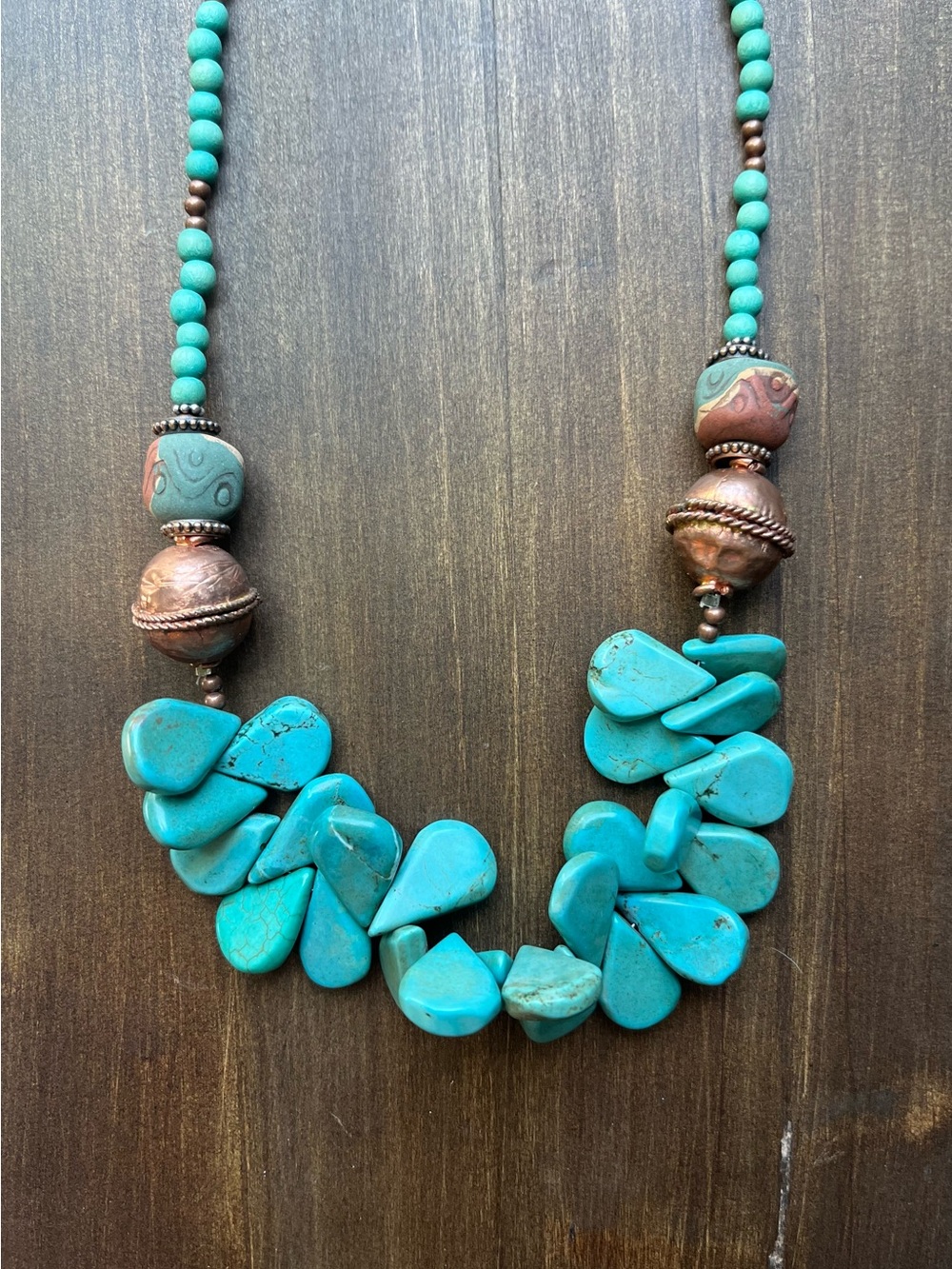 Turquoise Bead and vintage ceramic bead necklace